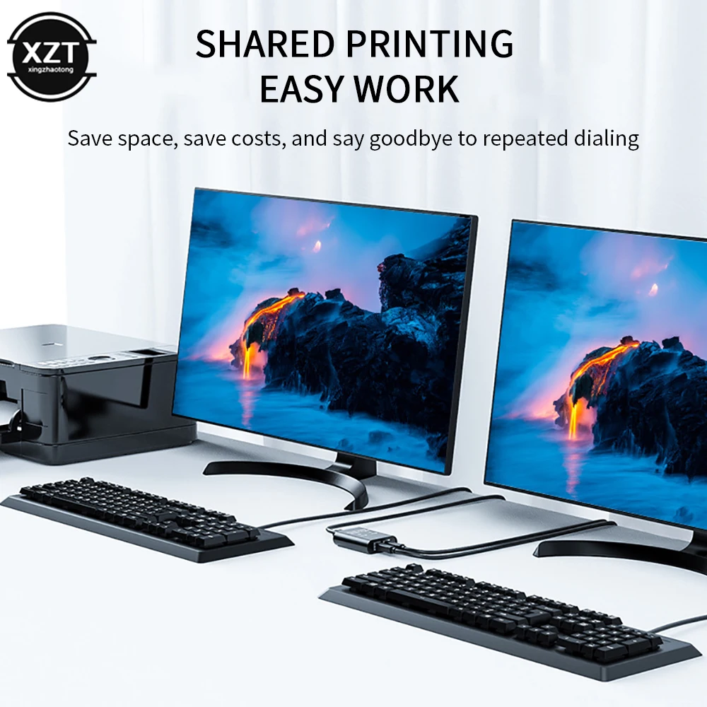 NEW USB printer splitter 2-in 1-out printer sharing device 2-port manual Kvm switching splitter hub converter 2-computer sharing