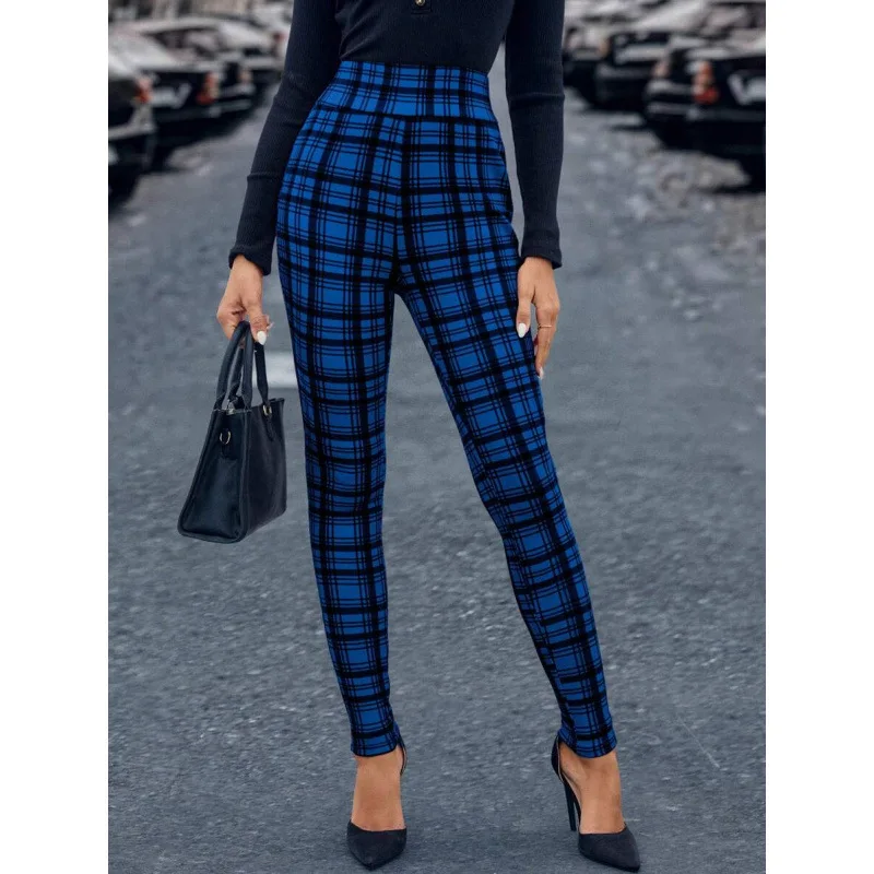 

Plaid Elastic Leggings Y 40205 Women's Casual Trousers Neutral Style Other Material 100% Spring Season High Waist Bottoms