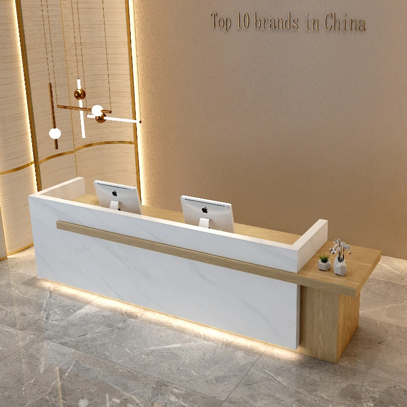 Chinese-style Reception Checkout Counters Lacquered Paint Natural Wood Color Checkout Counters Front Desk Furniture Cajero JT40C