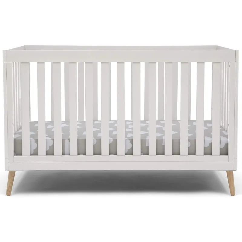 4-in-1 Convertible Baby Crib, Bianca White with Natural Legs