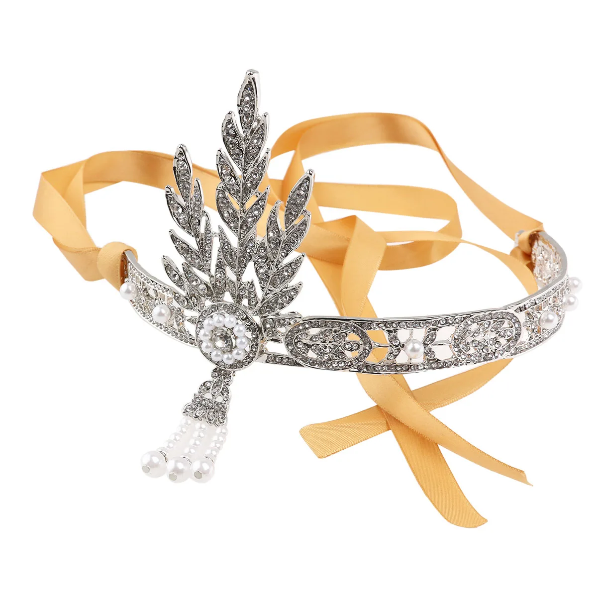 

Pearl Headband Bridal Hair Loop Wedding Hairband Barrettes Tiara Silver Golden Adjustable Ribbon Fits Ladies Alloy Rhinestone