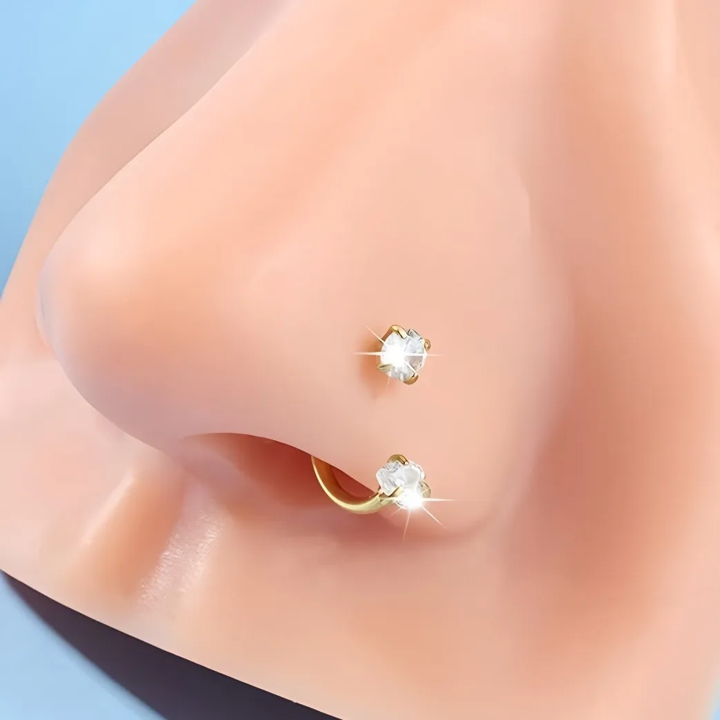 316L Stainless Steel Horseshoe Nose Ring CZ Septum Hoop Nose Stud Cartilage Helix Tragus Lip Piercing Jewelry with Ball Grabber