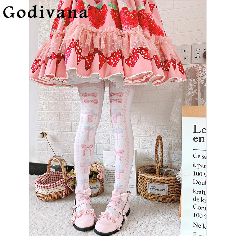 

Student JK Fashion Lolita Socks Women Autumn Print Knee High Socks Japanese Girly Harajuku Cute Sexy Silk Stockings Leggings