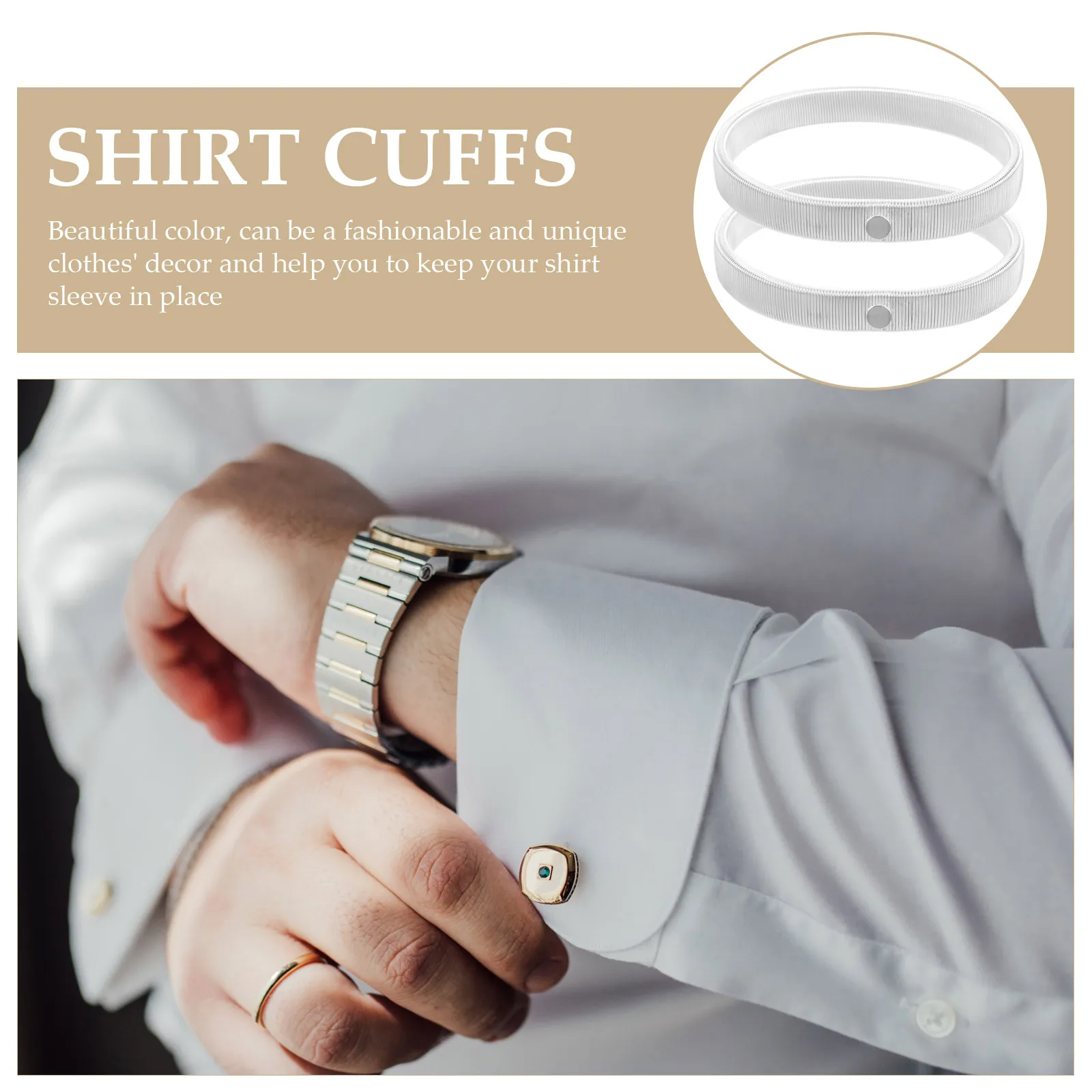 

2pcs Spring Wrist Bracelet Steel Iron Elastic Sleeve Holders For Men Long Sleeve Shirt Arm Band Garters Silver Durable Strong