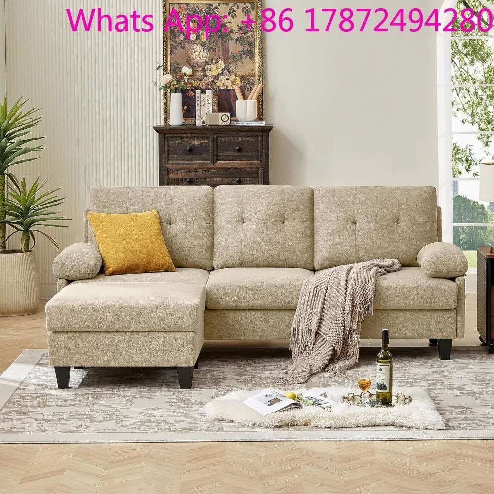 3 Seater Sofa Polyster Fibre L Shaped Couch with Reversible Chaise, Deep Seat Cushion