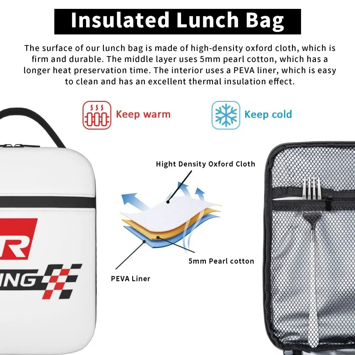 GR Logo Gazoo Racing GR Sport Insulated Lunch Bag for Women Children Leakproof Food Boxes Thermal Lunch Box Tote