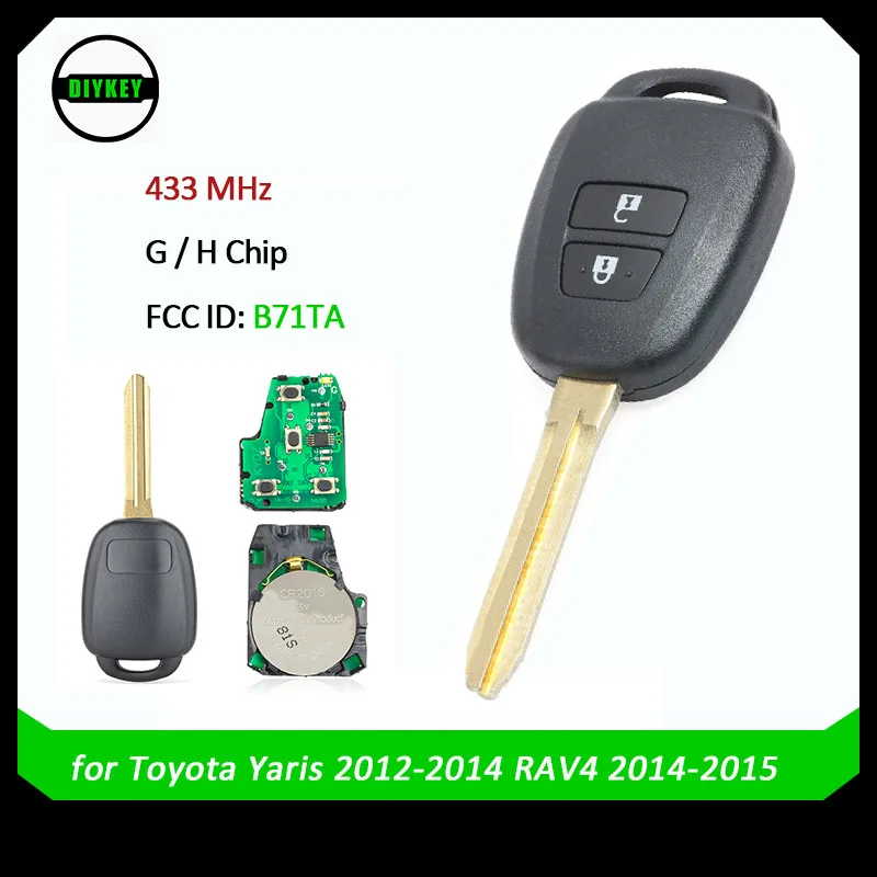 DIYKEY 2 Buttons Remote Car Key FOB for Toyota Yaris RAV4 2012 2013 2014 with G H Chip Optional FCC ID B71TA 433MHz