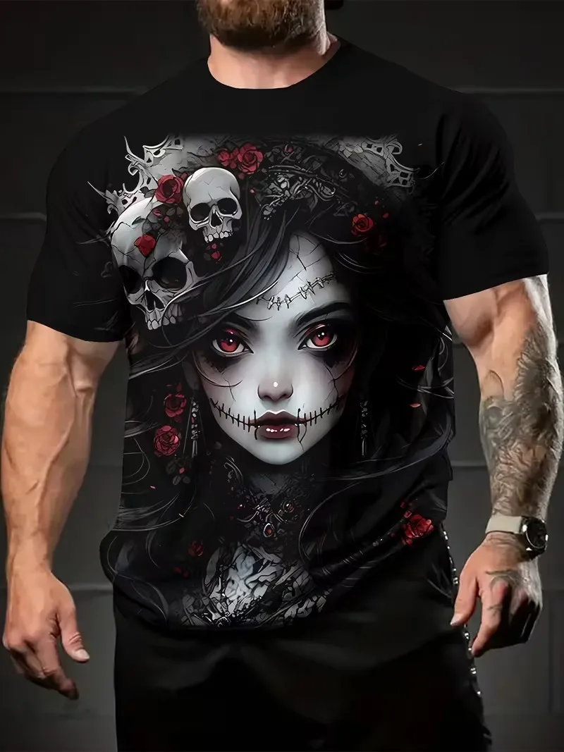 Fashion Flame Skull 3D Printed Men's Round Neck T-shirt Summer Casual Men's Street Wear Daily Top Cool Hip Hop Y2k Men Clothing