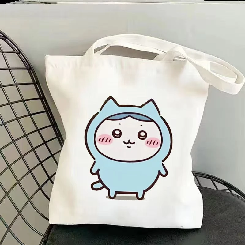 Kawaii Chiikawa Einkaufstasche, faltbar, große Kapazität, Einkaufstaschen, ästhetische Mode, ECO Canvas, wiederverwendbare Canvas-Umhängetasche, Geschenk