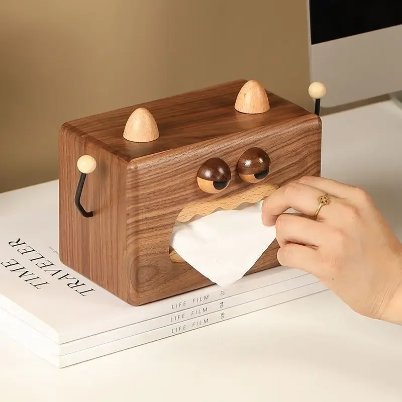 

Walnut Little Monster Tissue Box Dining Table Desktop Cute High-end Wooden Napkin Storage Box Solid Wood Tissue Box