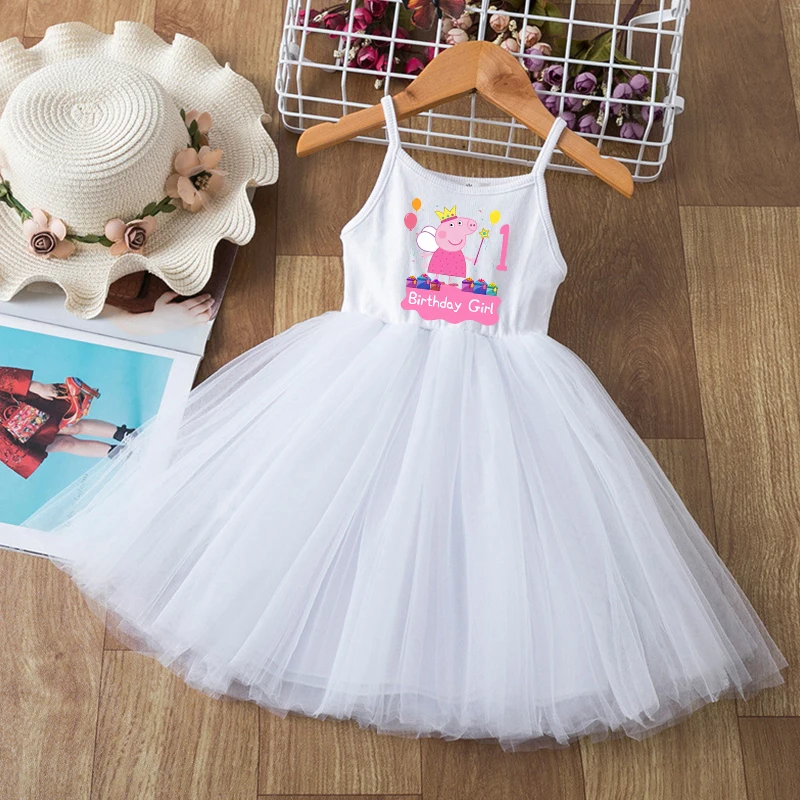 Vestido de Peppa Pig para Niñas, Vestido de Princesa Blanco para Cumpleaños, Disfraz de Anime, Ropa de Cosplay Kawaii, Regalo