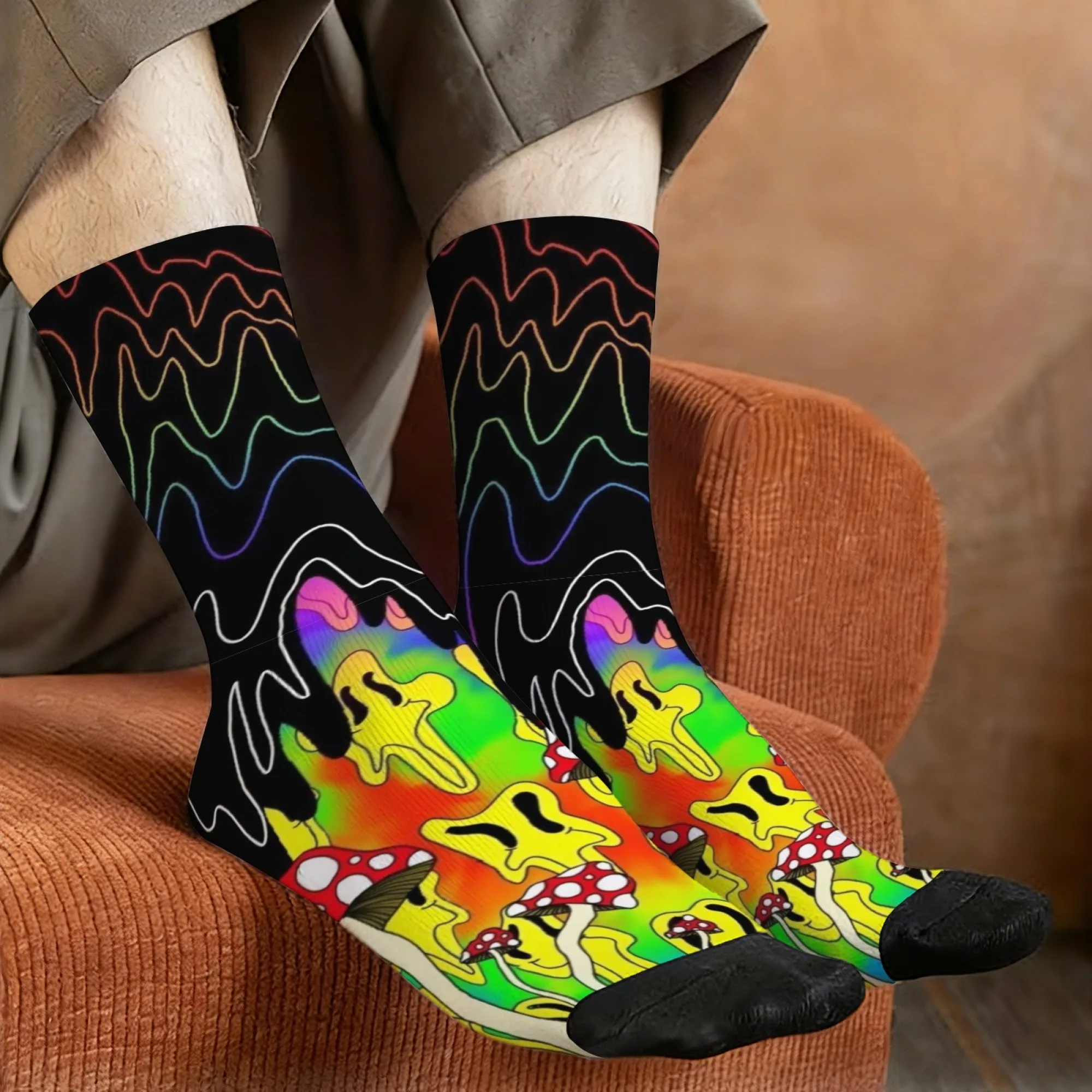 

Mushroom Melting Ripple Socks Non Slip Elastic Breathable Suitable Travel Running Men's Socks Punk Street Style Harajuku Socks