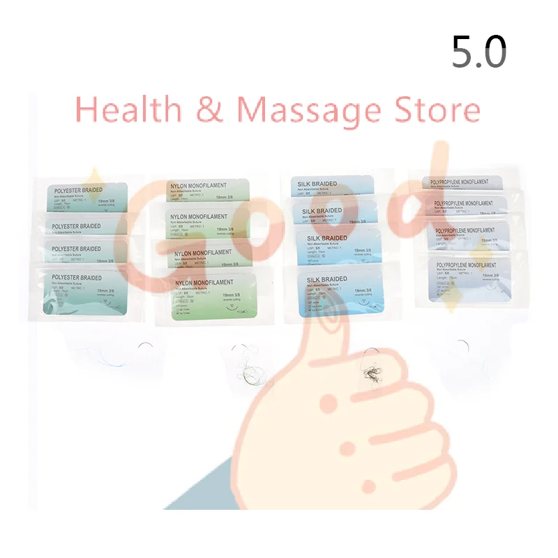 12Pcs 75cm  2/0 3/0 4/0 5/0 Medical Needle Suture Nylon Polyester Thread Suture Practice Kit Teaching Demonstrations Exercises