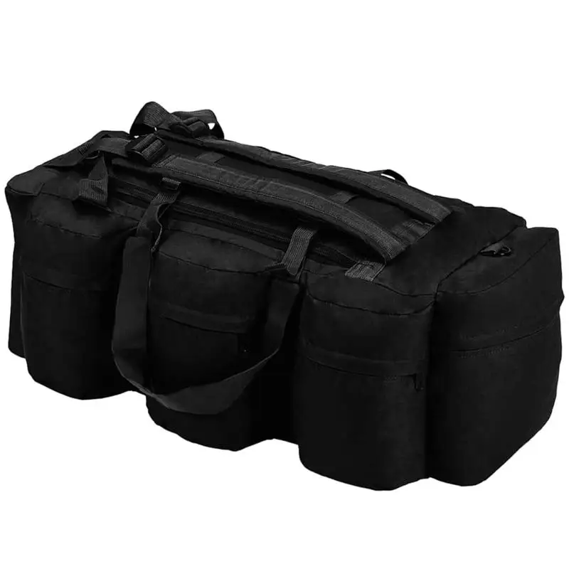 Sporttasche im Militärstil 3-in-1 45 L Schwarz, 3-in-1 Sport-Reisetasche im Militärstil 45L, Große Sporttasche mit Schuhfach, Schwarz