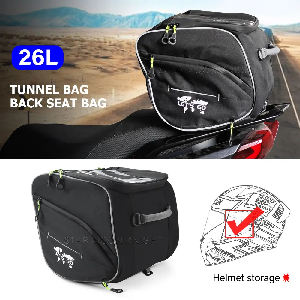 Motorcycle 26L Rear Seat Helmet Bags Scooter Tunnel Bag Waterproof Universal Travel Tail Bag For BMW For YAMAHA For Honda