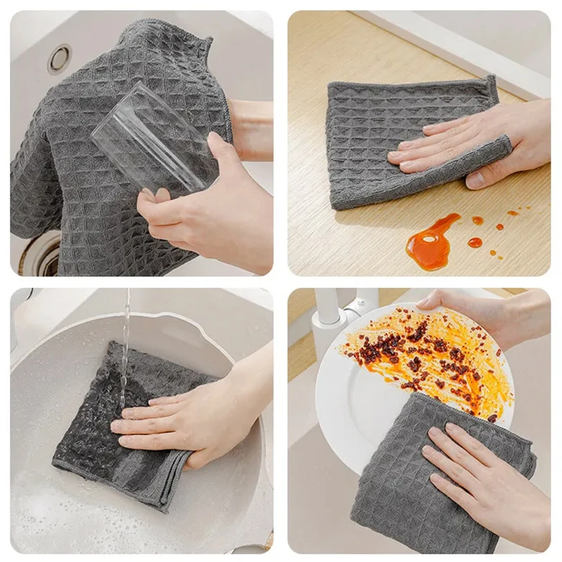 Dishcloth Waffle Weave Towel Ultra Soft Absorbent Hand Towel Wash Cloth Household Kitchen Cleaning Cloth Tool