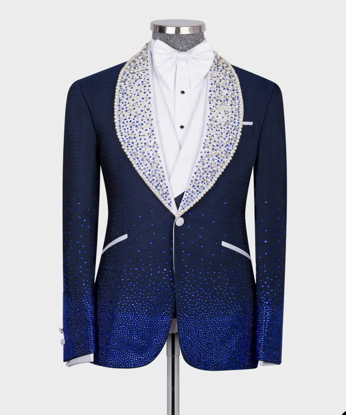 Luxury Wedding Tuxedos Beaded Rhinestone 2 Piece Set Jacket Pants Men Suit Shawl Lapel Groom Suits Business Blazers Customized