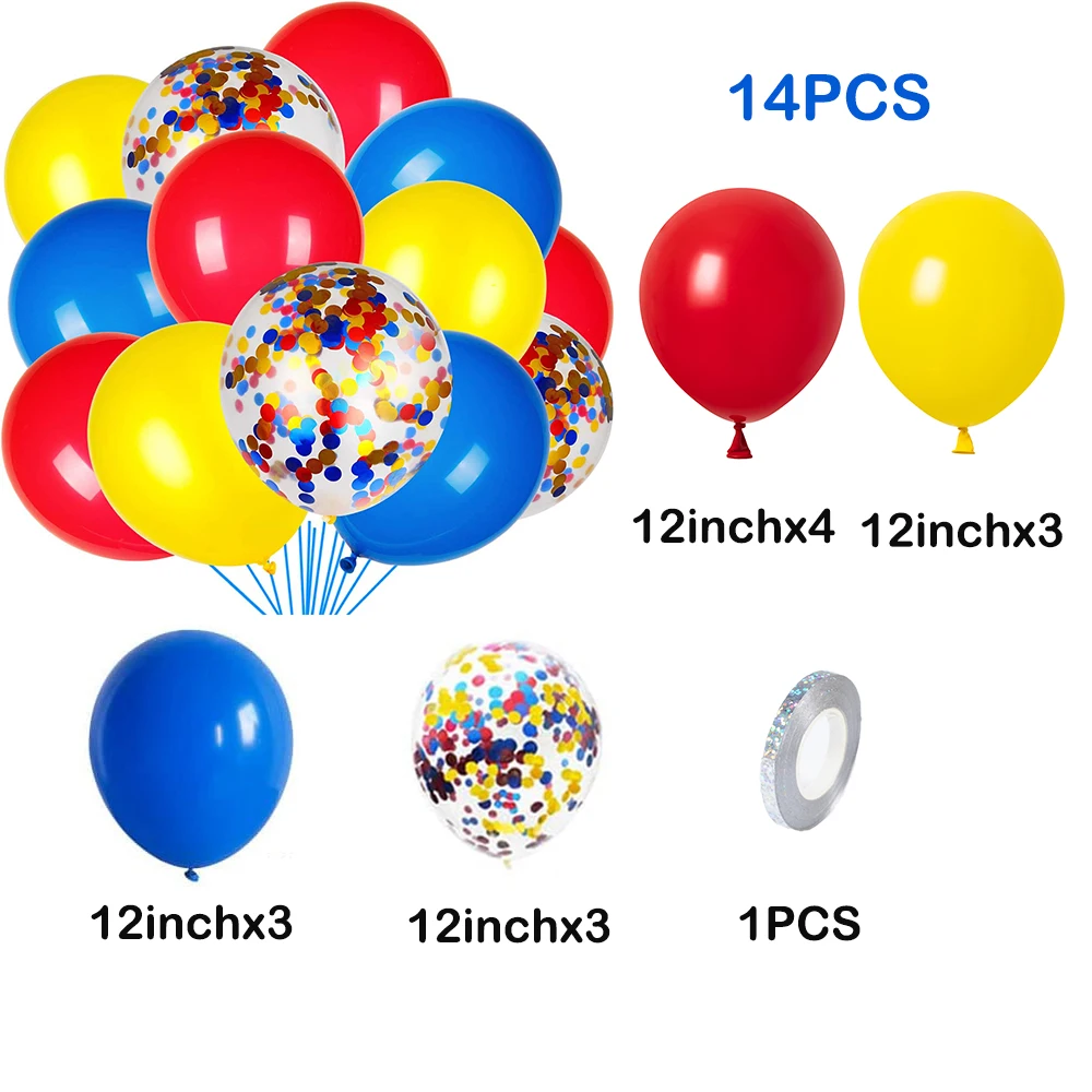 Red Yellow Blue Balloons Confetti Ballon Set Carnival Circus Party Decoration Game Circus First Birthday Decor Helium Air Globos