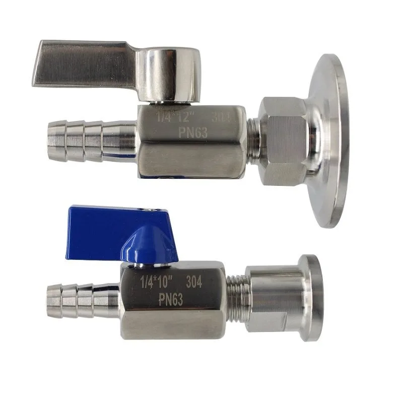 MINI Ball valve Stainless steel Handle 7mm 10mm 8mm 12mm Pipe Pagoda adapter to Tri Clamp 1.5