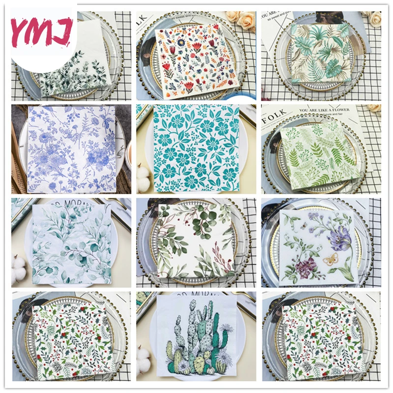 Servilletas cuadradas pequeñas y frescas con estampado de hojas, Mantel Individual desechable de 2 capas, para hotel, restaurante, fiesta, 20 piezas