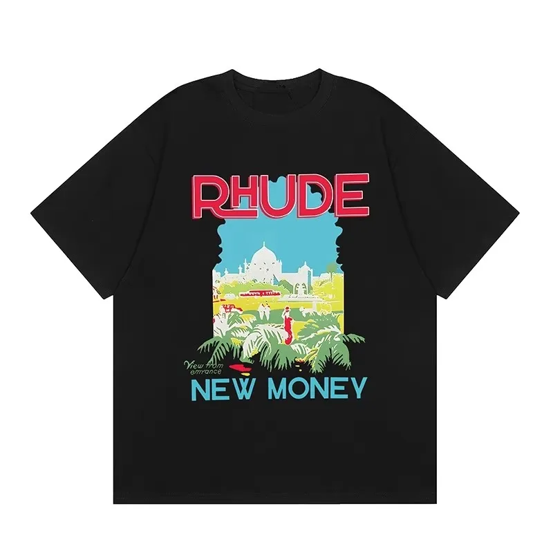 2026 new Retro Tropical Landscape Print Men T-shirt Vintage Poster Building Oversized Cotton Casual Short Sleeve Tee