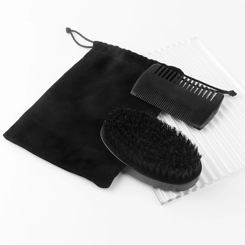 Brosse à Barbe Professionnelle en Bois, Poils de Sanglier Doux, pour Coiffeur, Kit de Peigne à Moustache pour Hommes avec Sac Cadeau, Ensemble de Peignes à Cheveux