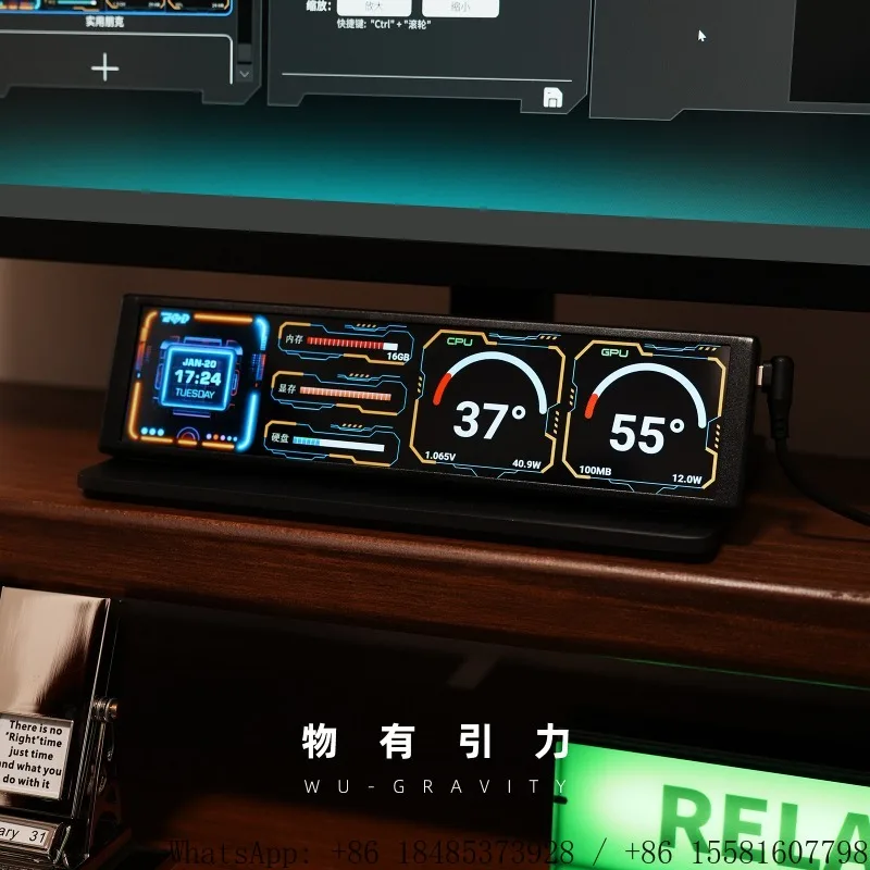 Horizontal Bar LCD Auxiliary Screen Real-time System Parameter Monitor Stylish Creative Accessory for E-sports Desktop Layout