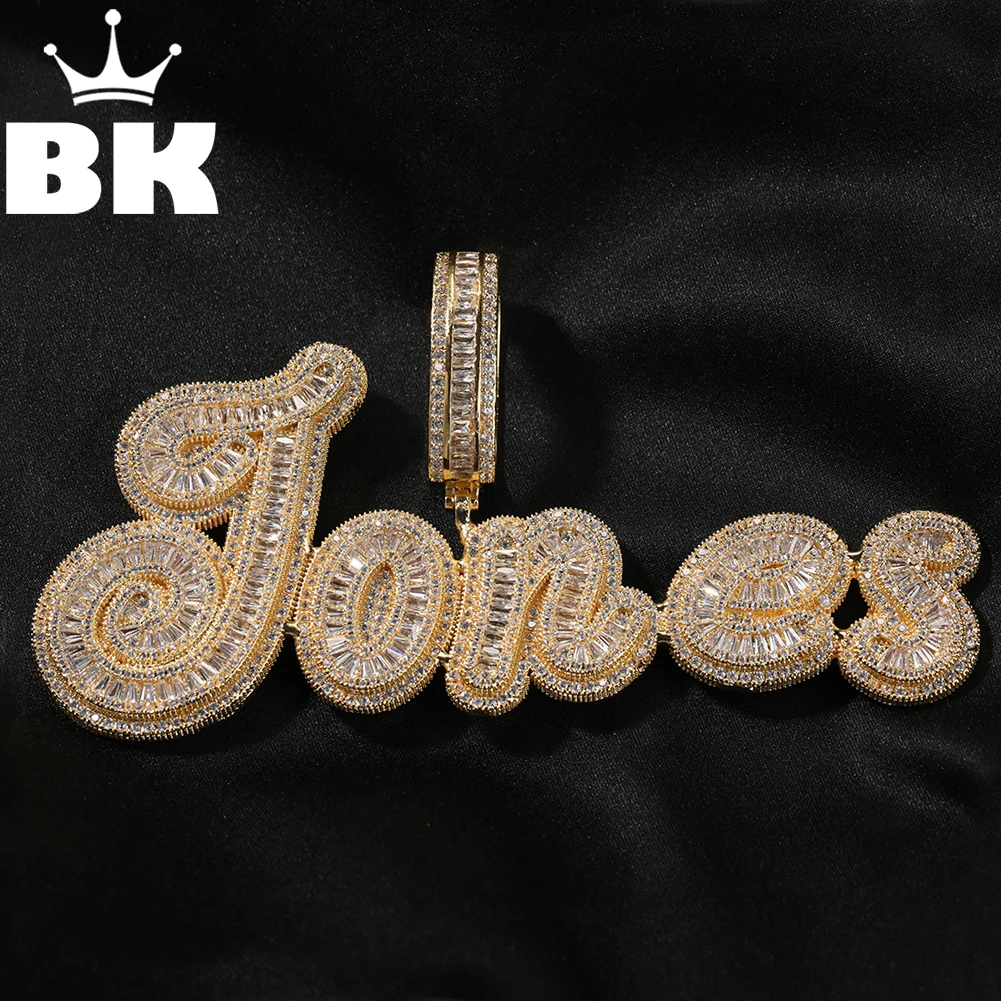 

THE BLING KING Big Custom BaguetteCZ Cursive Letters Pendant Necklace For Women Icy Cubic Zirconia Charm Luxury Lovely Jewelry