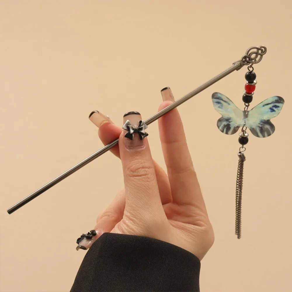 2024 New Chinese Style Tassel Hair Stick Vintage Metal Hanfu Chopstick Hair Sticks Durable Butterfly Flower Hair Accessories