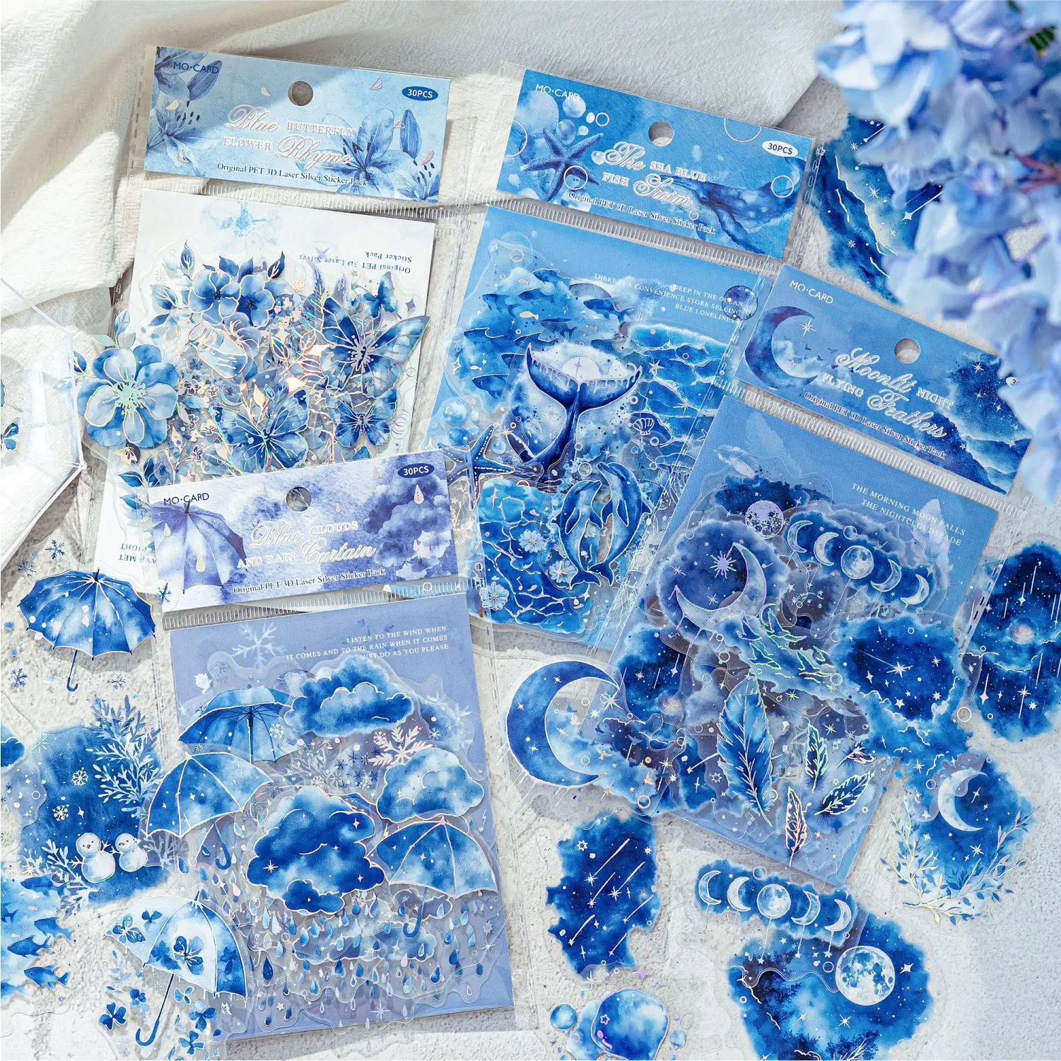 30pcs/1lot Kawaii Scrapbook Sticker Blues Dream Painting Scrapbooking Supplies Planner Decorative Stationery Sticker
