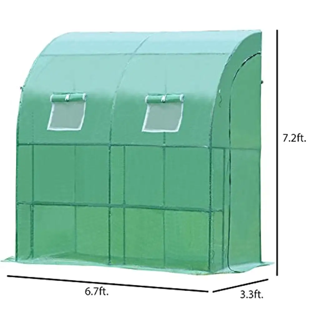 Portable Lean-to Green House with Mesh PE Cloth and Planting Shelf Outdoor Mini Greenhouse Plants 6.3ft. x 3.3ft. x 7.2ft. Wind