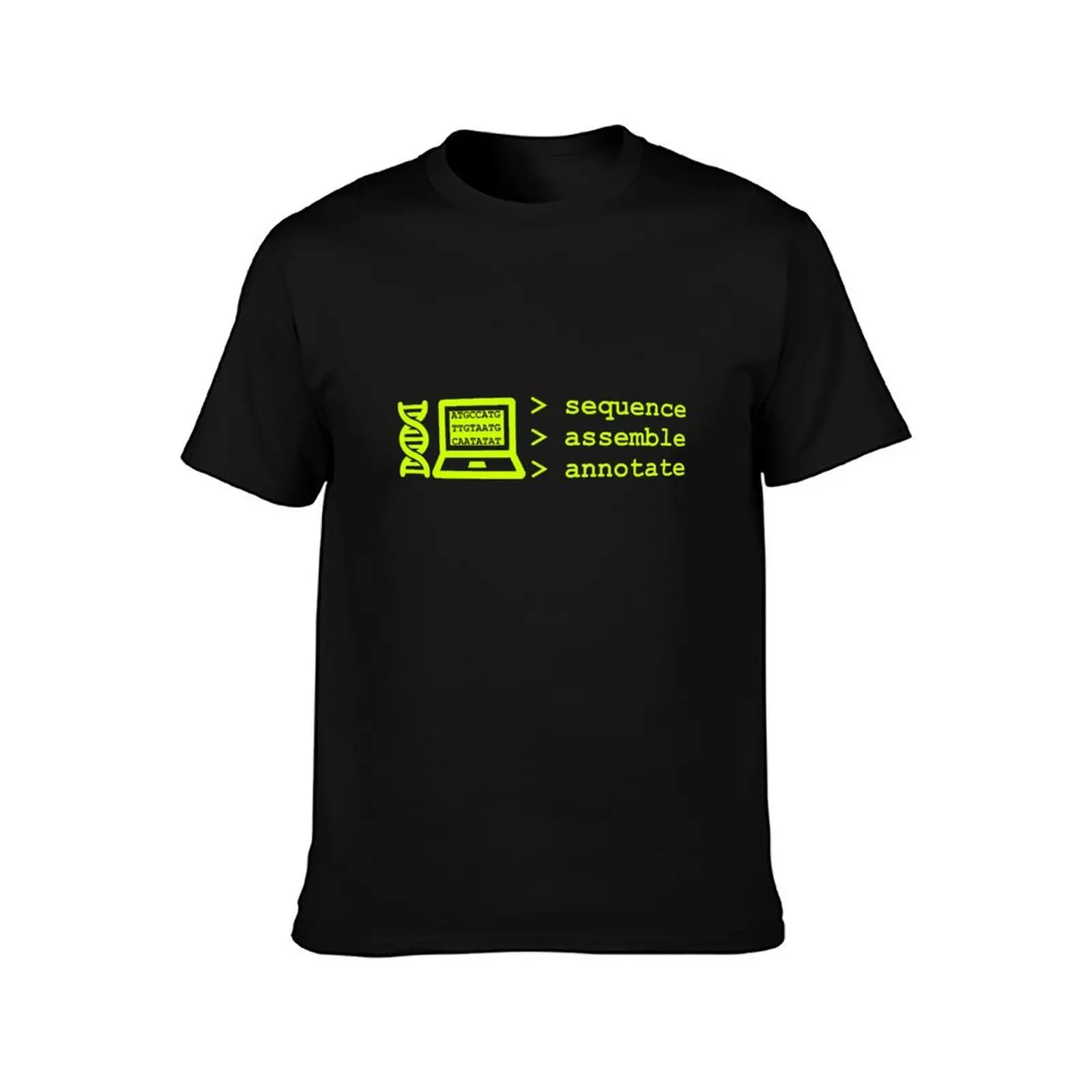 Bioinformatics Genome Sequence Assemble Annotate Green T-Shirt Novelty Print Casual Tee Shirt
