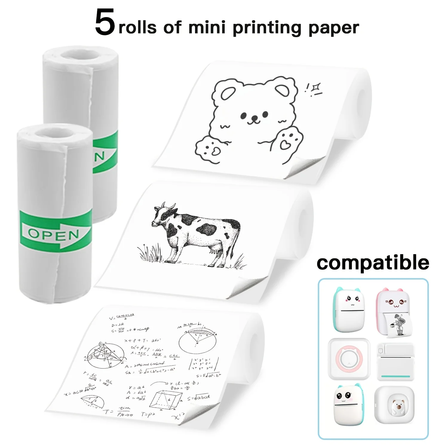 20 Rolls Black-on-White Thermal Labels - Self-Adhesive Sticker Paper for Mini Printers & Cameras, Photo/Checklist/Notes Refills