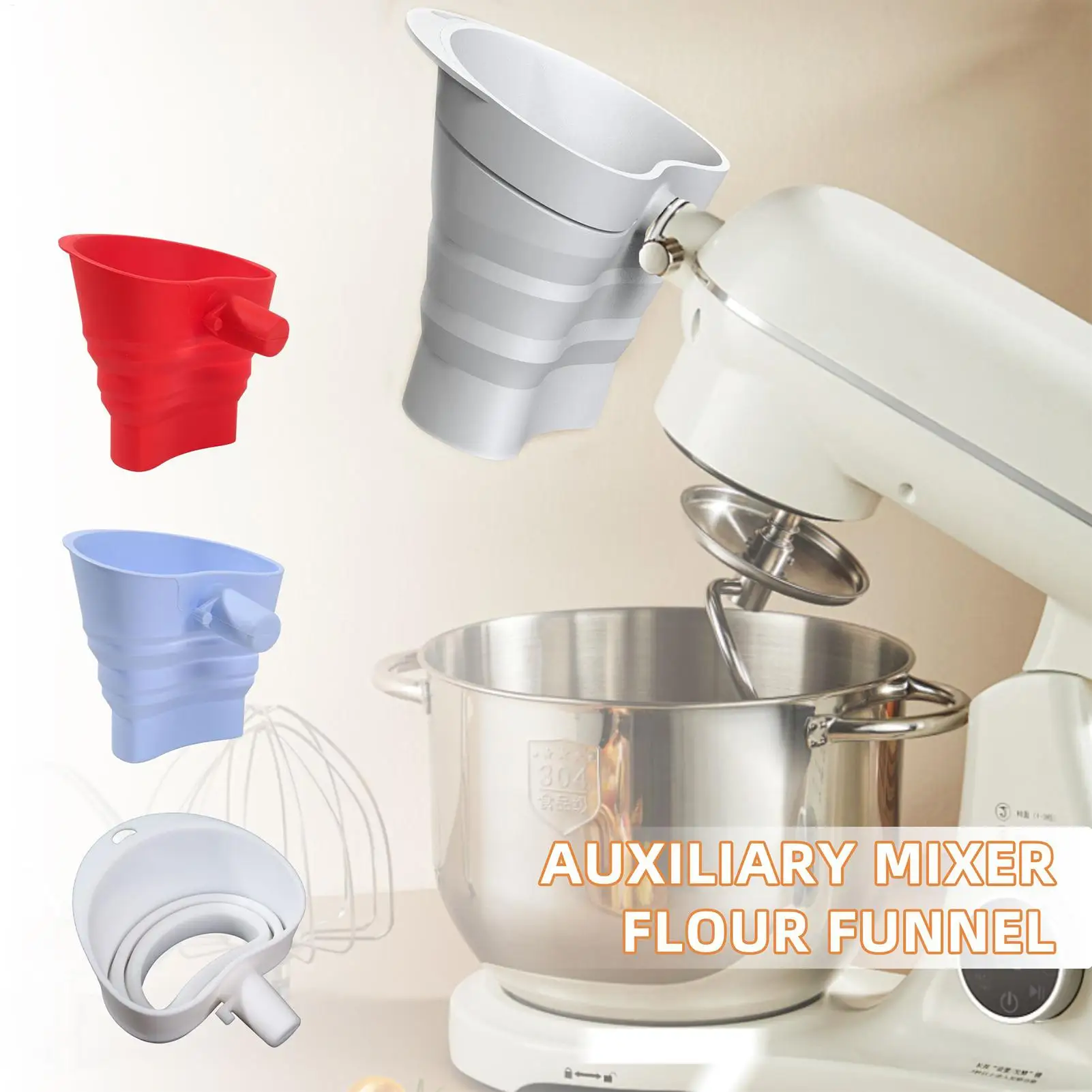 5-Quart Stand Mixer Funnel Attachment 1PC Splash-Guard & Pouring Spout In One, Dishwasher Safe Silicone For Flour, Sugar