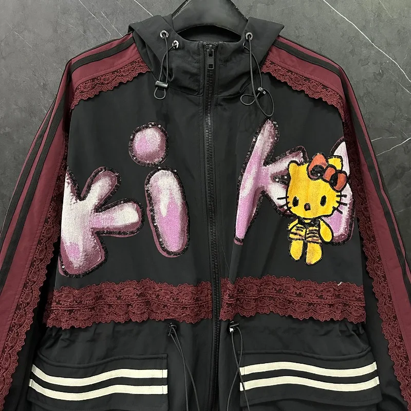 2025 Autumn Winter New Heavy Industry Cartoon Y2k Hooded Jacket For Ladies Loose Casual Age-Reducing Long-sleeves Top Jaquetas