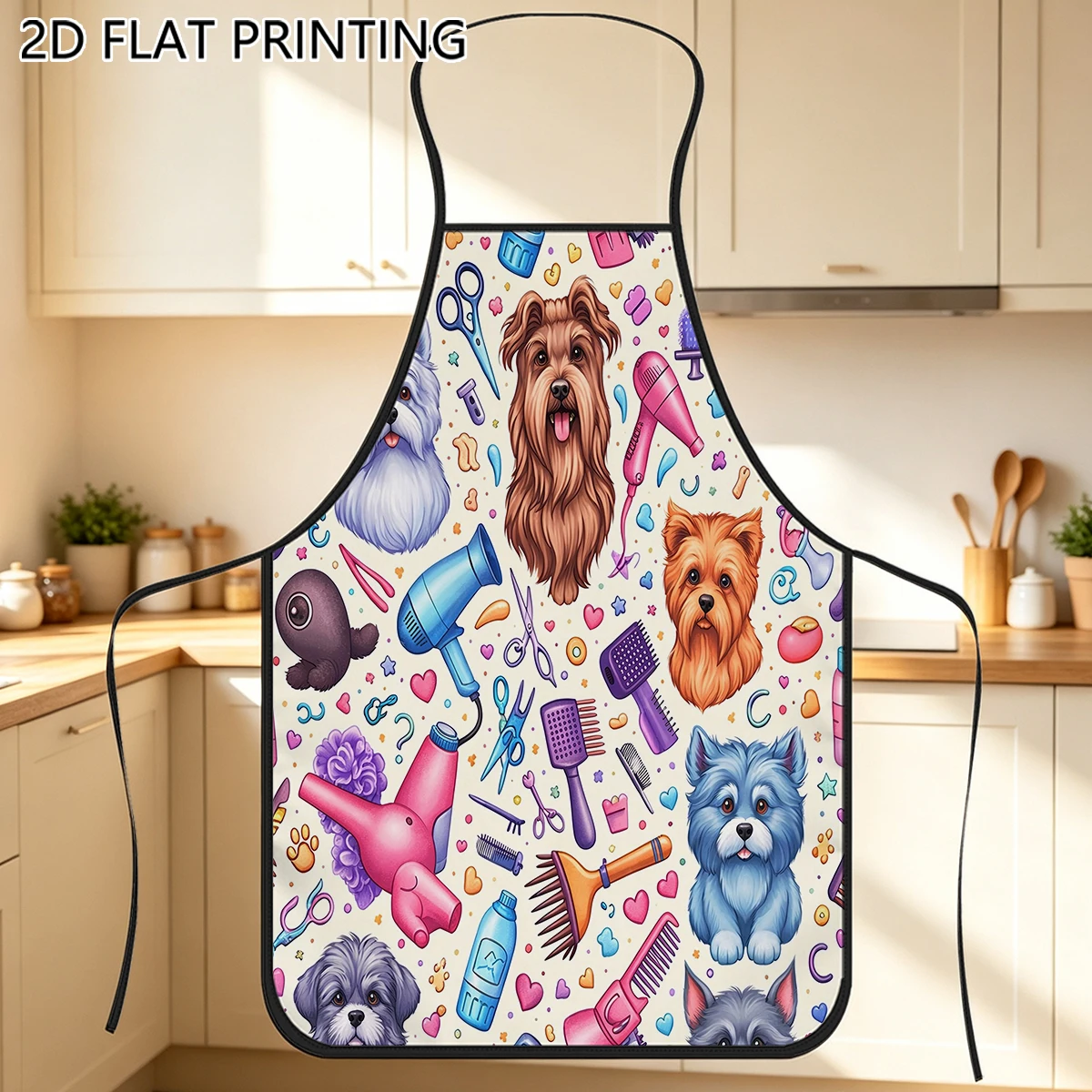 1 tablier à motifs pour outils de toilettage canin, idéal pour les professionnels de la toilettage et les salons de coiffure pour animaux.