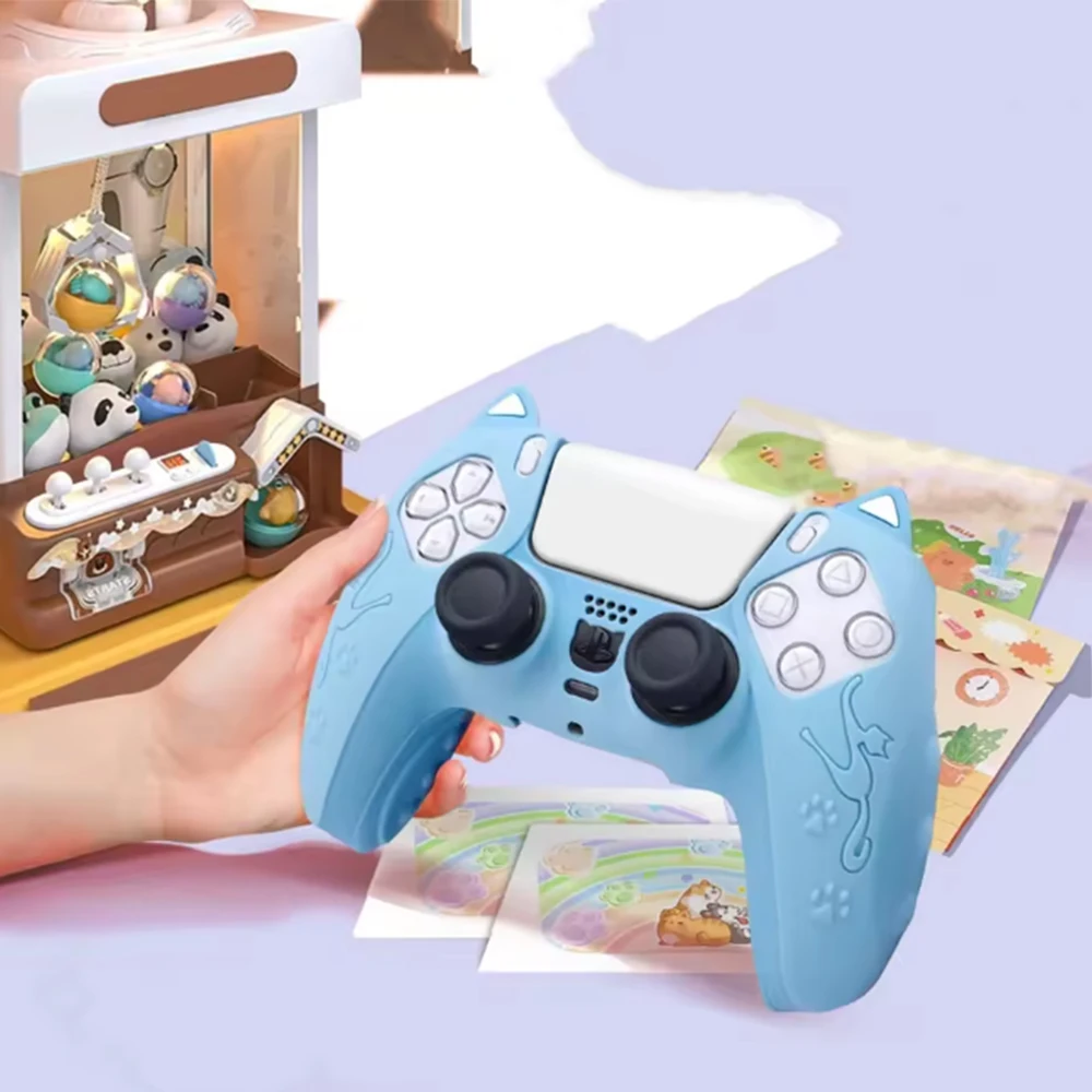Cute Cat Style Anti-slip Anti-fall Silicone Cover Case For Playstation 5 PS5 Game Controller Accessories Protective Shell Cases