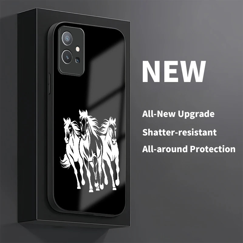 Phone Case For Vivo Y55 5G Y53S Y35 Plus Y33 Y33S Y52T Y52 Y51A Y51 Y50 Y39 Y36 Fashion Horse Print Shockproof Glass Cover view 3