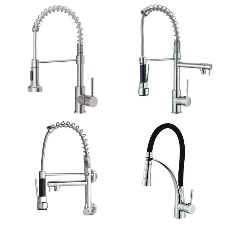 

Wall Mounted with Spring-Pull Out Single Handle Design Polished faucet Mixer Modern 304 stainless steel kitchen faucet