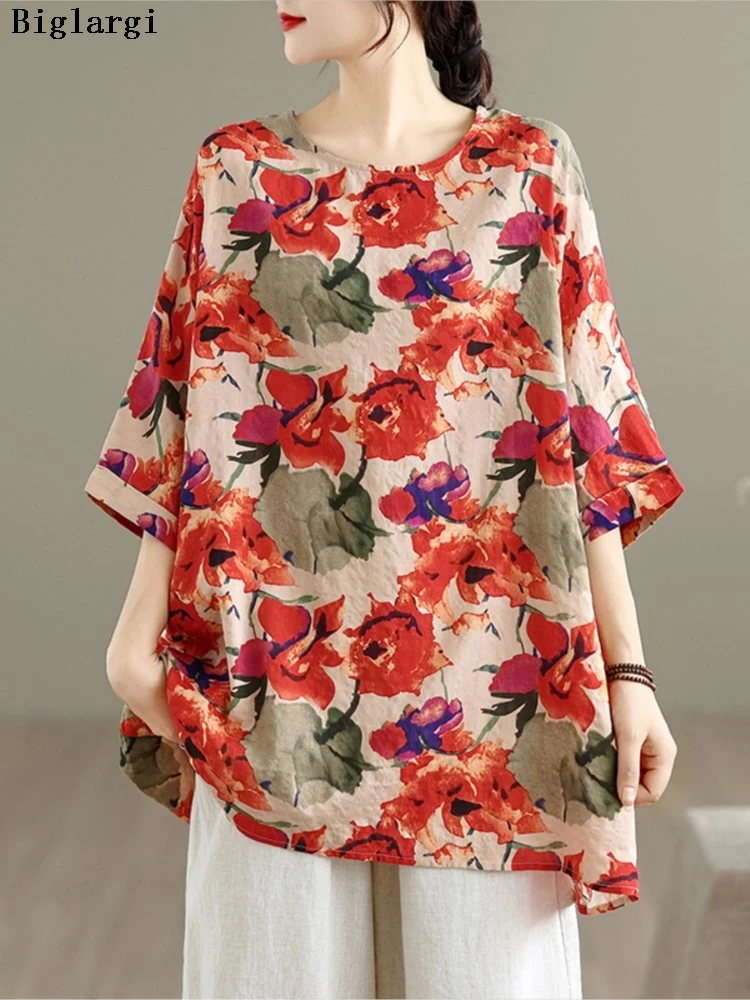 

Oversized Autumn T-Shirts Women Flower Floral Print Fashion Ladies Blouses Casual Loose Woman T-Shirts