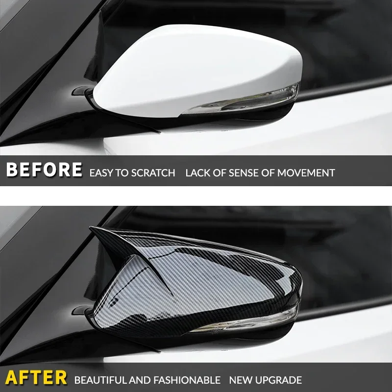 2Pcs For Hyundai Veloster 12-17 Carbon Fiber Grain Side Mirror Cover OX Horn Trim