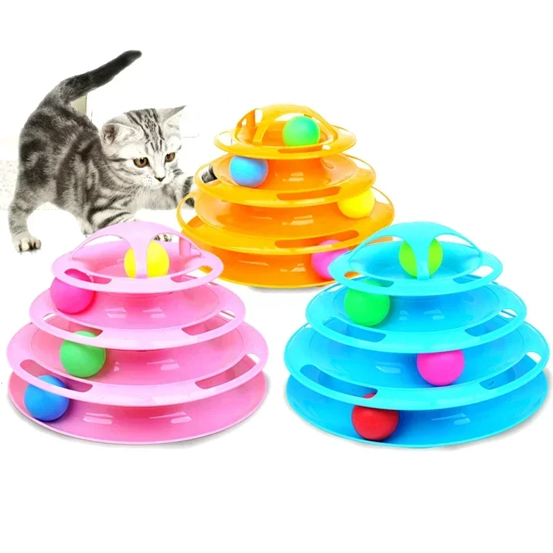 Interactive Tower Cat Toy Turntable Roller Balls Toys for Cats Kitten Teaser Puzzle Track Toy Pets Training Supplies Accessories