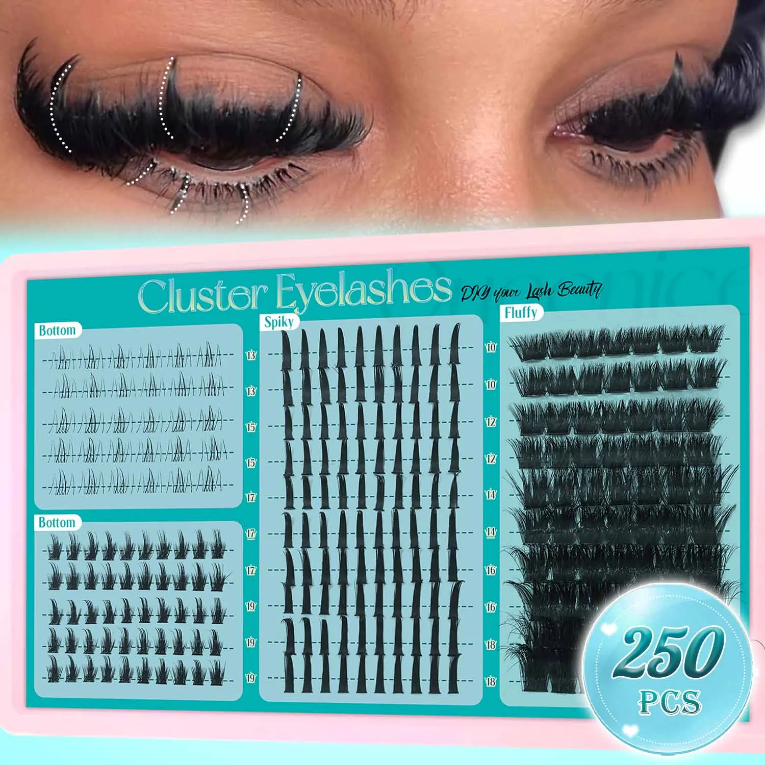 4 IN 1 Lash Clusters Mixed Length Lash Spikes lower eyelashes Reusable Bottom DIY Spiky Lash Extension Manga Clusters