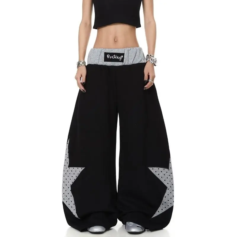 Unisex Pants Polka Dot Star-patterned Patchwork Casual Sweatpants Embroidery Loose-fitting Wide-leg Y2k Fashion Kawaii Retro