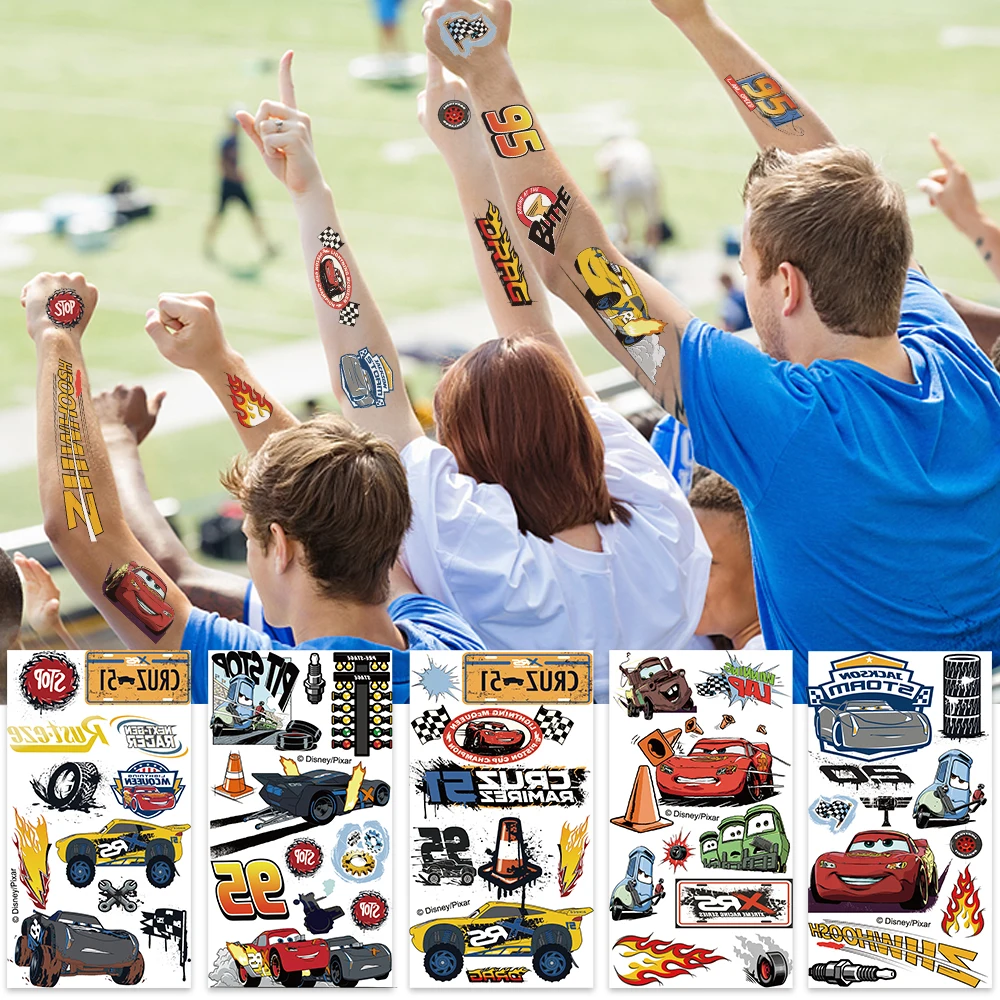 

10 шт., временные татуировки Disney Racing, наклейки с аниме-машинами, детские водонепроницаемые татуировки для вечеринки, дня рождения, декоративные наклейки, подарок