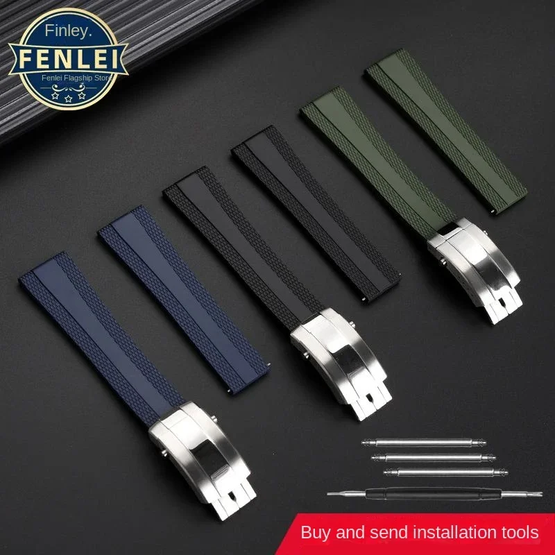 For Breitling Soft Rubber Waterproof Strap 22x18mm New Super Ocean Navigator/Avenger A17376211 Folding Buckle Watchband 22mm