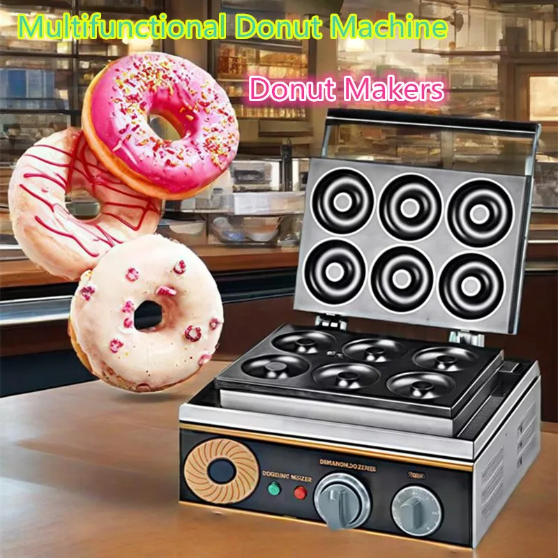 

Multifunction 6 Holes Electric Donut Maker Commercial Doughnut Machine with Non-stick Surface Double-Sided Heating Machine Makes