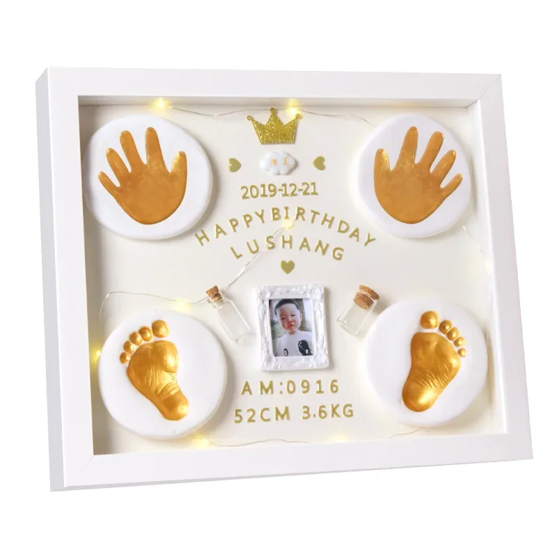 hildren\'s Hand and Foot Prints Mud Newborn Baby Hand and Foot Prints CBaby\'s 100-day Full Moon Gift Anniversary Photo Frame