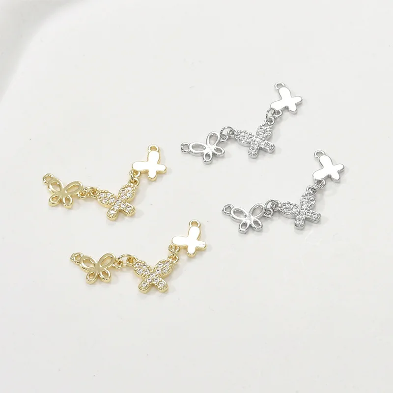 

Copper-plated 14k Gold Color Three Butterflies Zircon Pendant DIY Homemade Bracelet Necklace Ear Jewelry Pendant Accessories