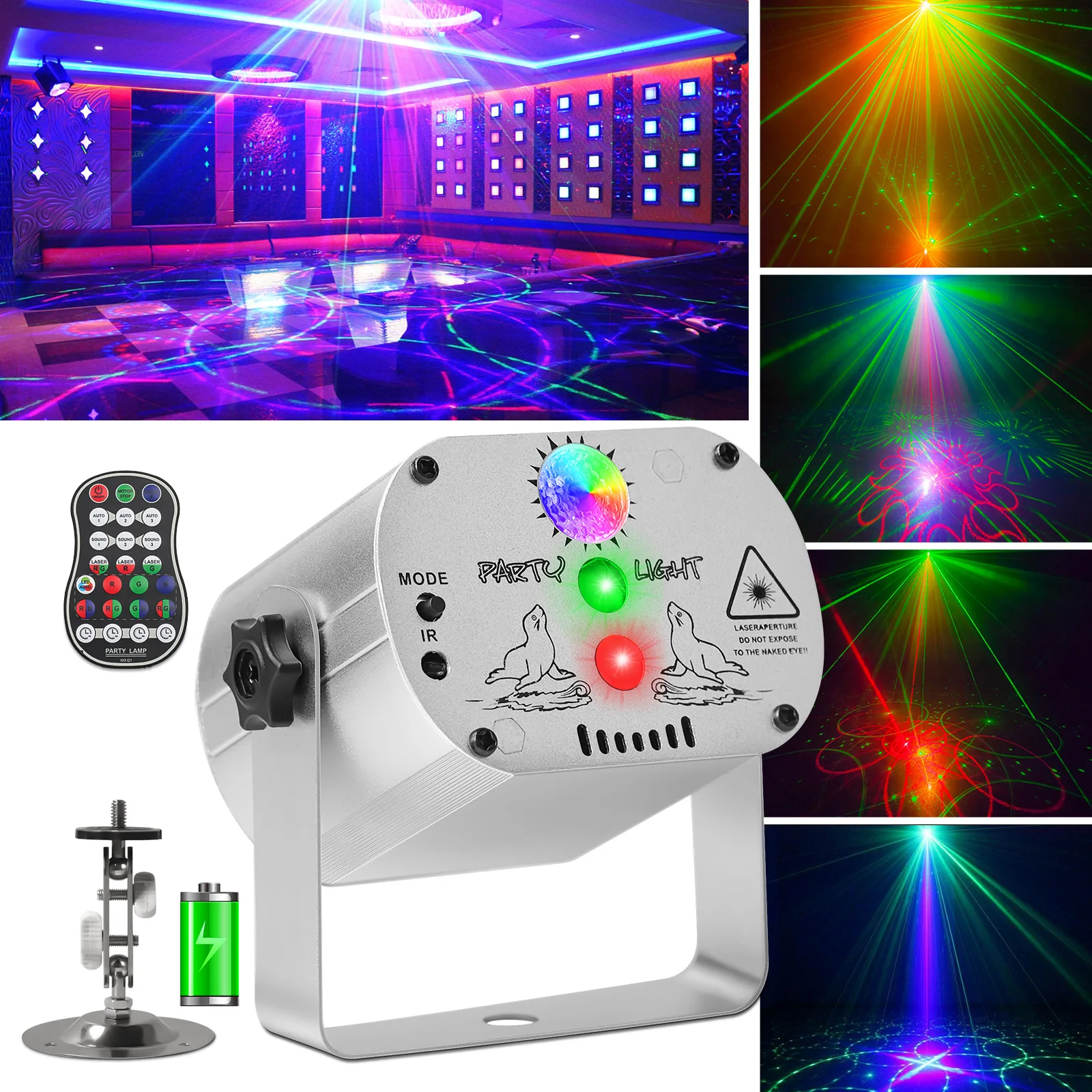 Remote Control Mini 6 Hole UV Laser Light Strobe Voice Control Projection Ambient Light KTV Party Stage Light